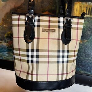 Burberry Beige and Black Checkered Shoulder Bag